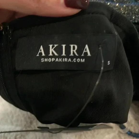 AKIRA “YOU GOT IT WRAP FRONT MINI DRESS” - Blue multi small NWT - Picture 13 of 13